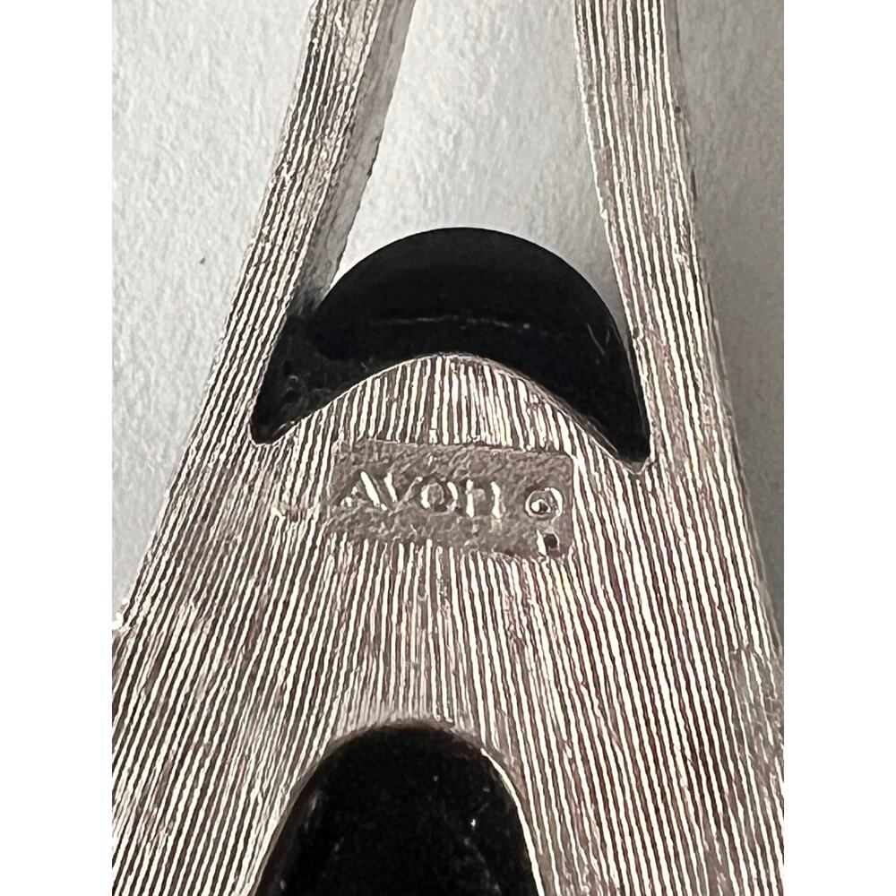 Vintage Avon Pendant Necklace 24" Silver Tone Modernist Black Statement 1970s - Picture 6 of 11